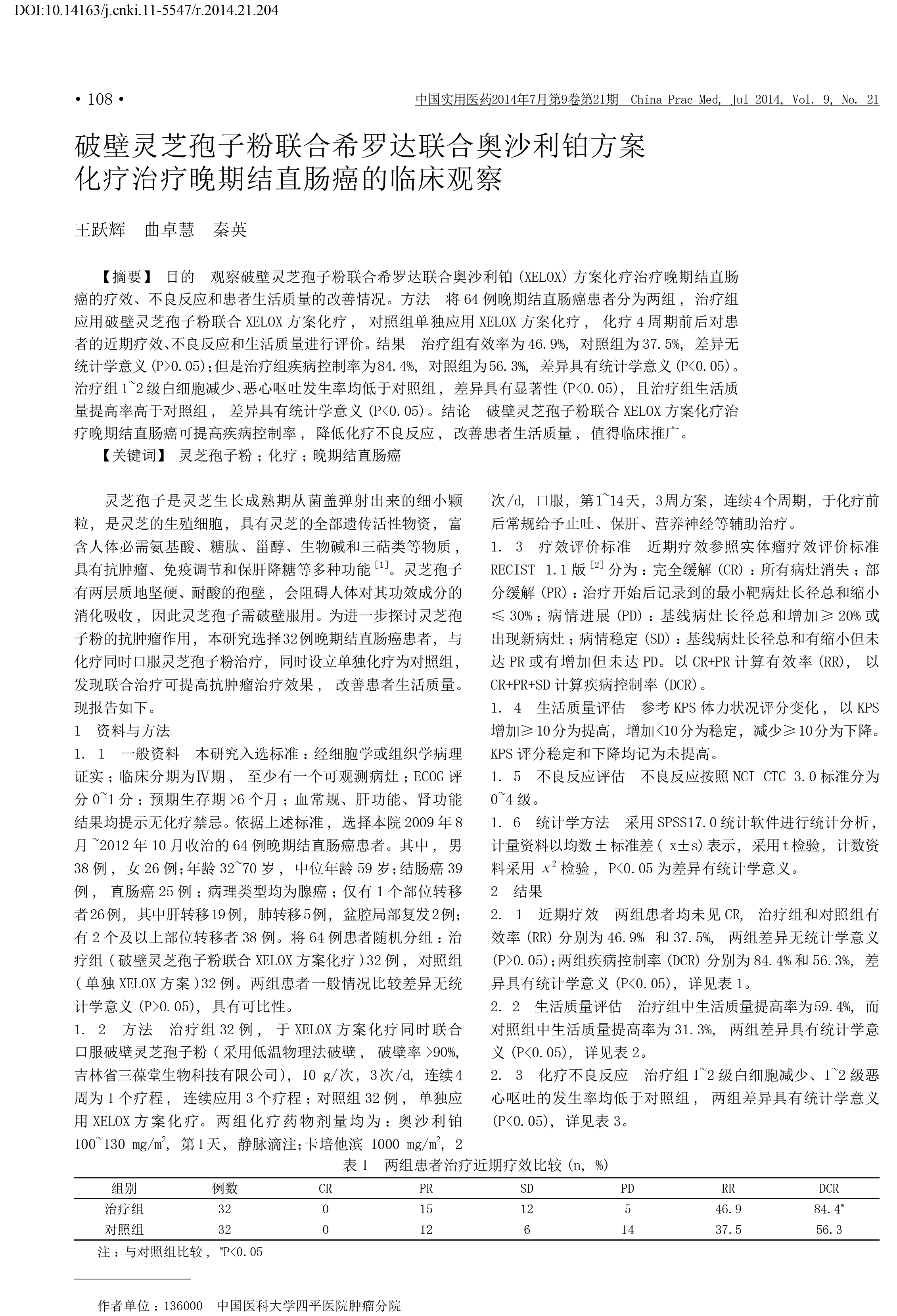 202 破壁华体online(中国)孢子粉联合希罗达联合奥沙利铂方案化疗治疗晚期结直肠癌的临床观察-1.jpg